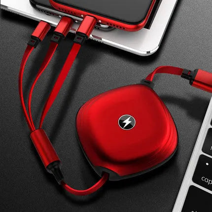 3 in 1 telescopic charging cable extended with titanium alloy connectors and TPE cable