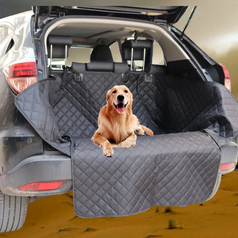 Large black quilted cotton car trunk pet mat 174x190cm with PVC backing for dog travel