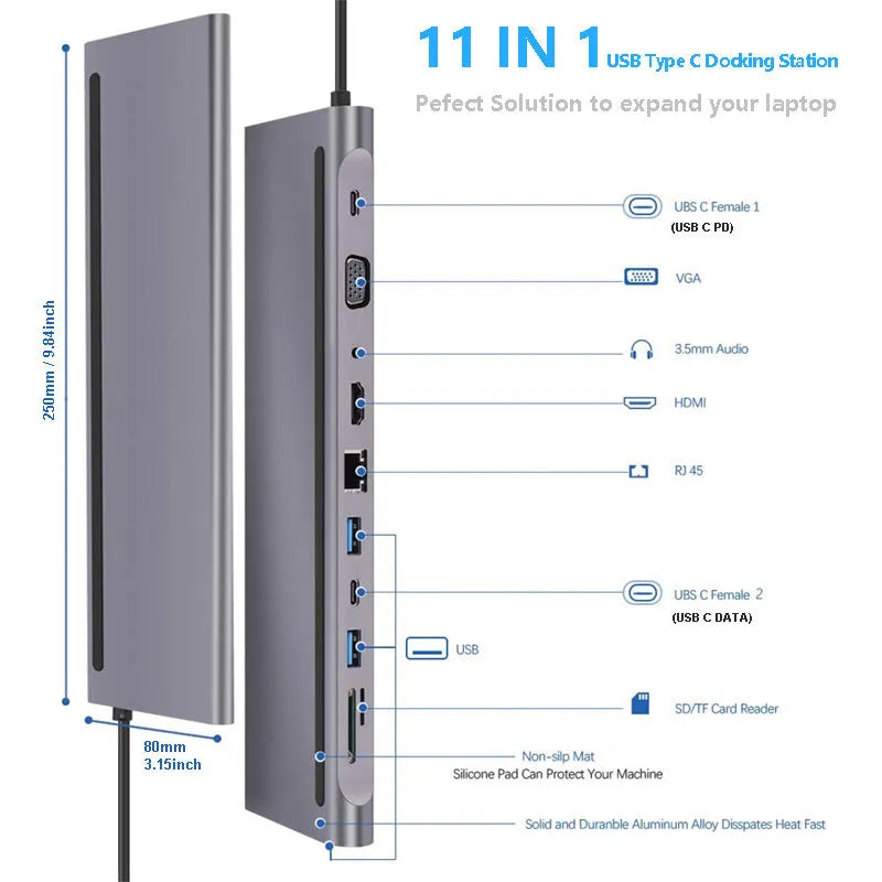 11in1 multifunctional laptop docking station with USB 3.0 ports in photo colour