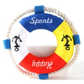 Blue dog pull ring made from soft plush with squeaker, 25cm diameter