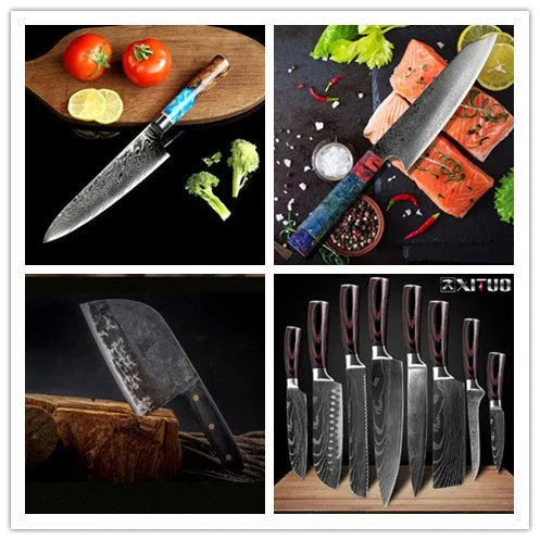 8-piece kitchen knife set with chef's knife, bread knife, Japanese knives and two separate chef's knives