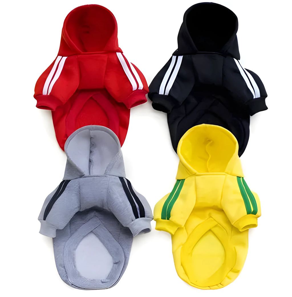 Warm hoodie for small dogs and cats in black, gray, red, yellow, sizes XS to XXL