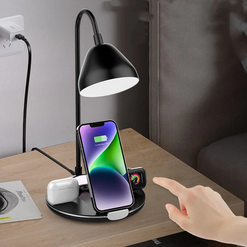 Magnetic folding wireless charger in black colour showing folded and open positions