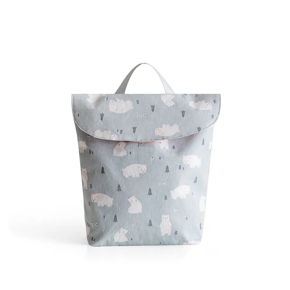 Baby diaper storage bag in polyester large capacity grey little fox design size L 28.5x27.5cm