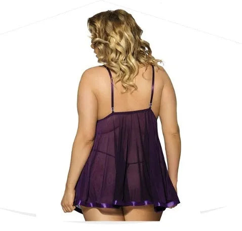 Women's black lace mesh sleepdress lingerie showing seamless construction and sling dress design