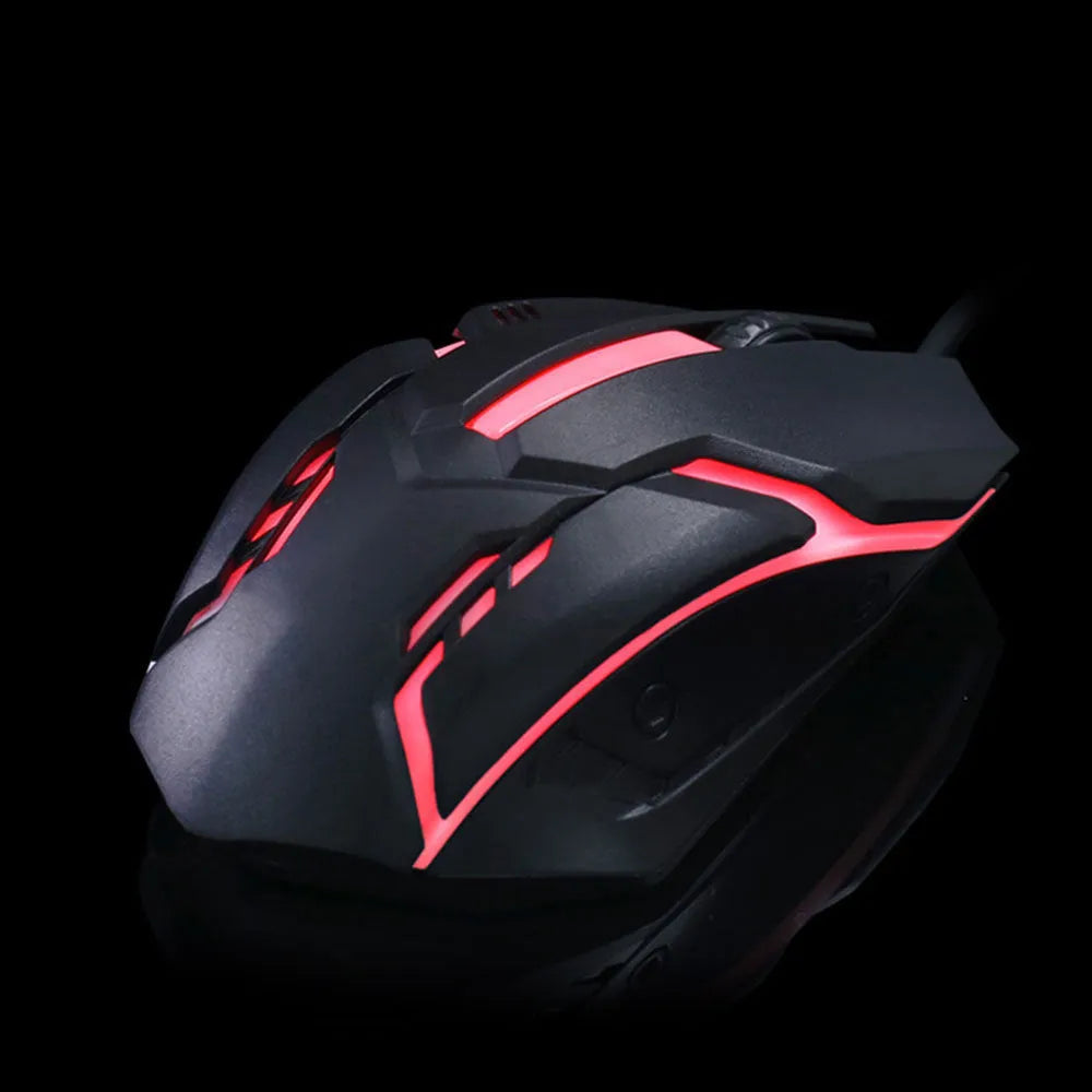 Wired computer mouse with glow lighting effect in black or white colour with USB cable