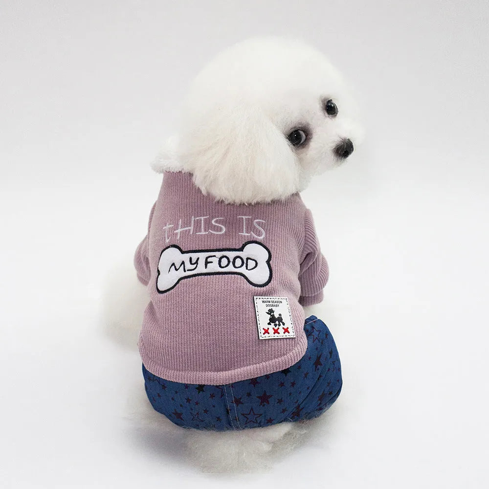 Bone pattern green cotton pet clothing for dogs with pull-on design, Asian size M