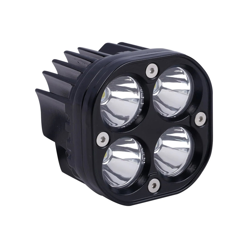 Four-eye vehicle headlight spotlight with aluminium mounting base in white or yellow light options