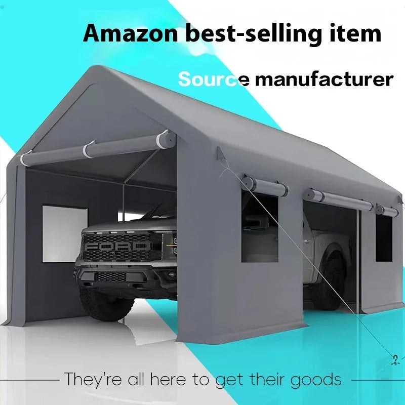 Portable steel frame canopy with PE tarpaulin cover and four-side protective cloth, 3m x 6m, for outdoor market stall use