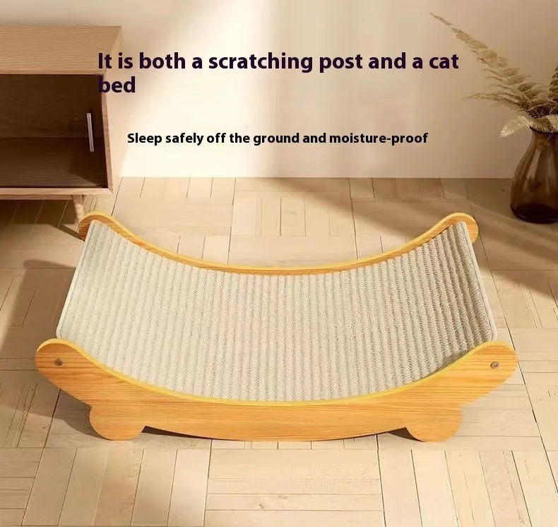 A large and a small sisal blanket cat scratch board with a neutral pastoral design.