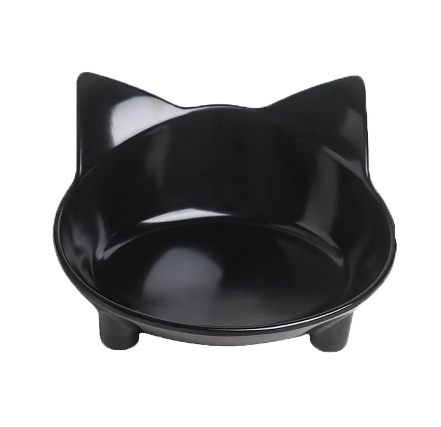 Shallow melamine cat bowl with anti-skid rubber base in black or white colour