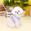 Pet clothing vertical bar bow chest back cotton dog vest shirt with leash green stripes