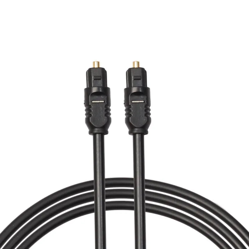 Black Toslink digital optical audio cable with square 4mm connectors, 2 metres long