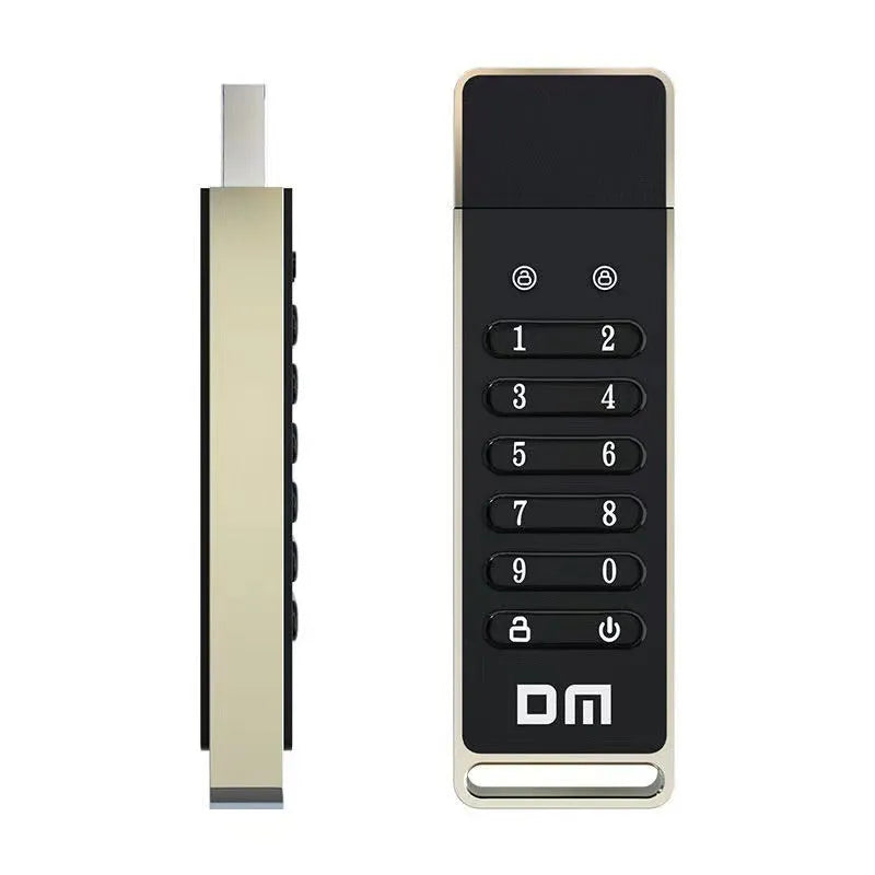 64GB metal USB flash drive with fingerprint sensor for biometric security and password protection.