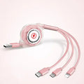 3 in 1 telescopic charging cable extended with titanium alloy connectors and TPE cable