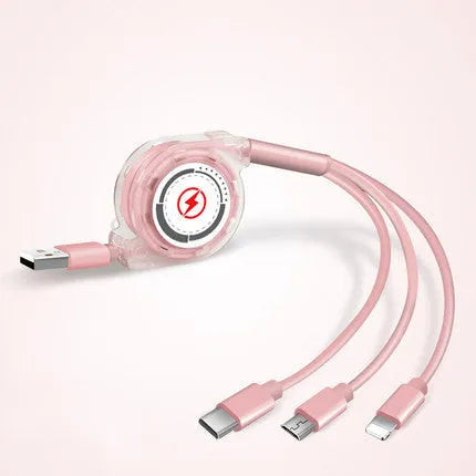 3 in 1 telescopic charging cable extended with titanium alloy connectors and TPE cable