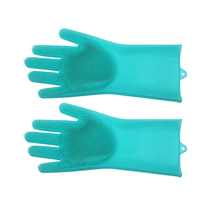 Silicone heat-resistant cleaning gloves with sponge texture for scrubbing dishes