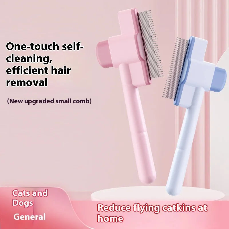 Pet flea removal comb with dense gear teeth in pink ABS plastic and stainless steel