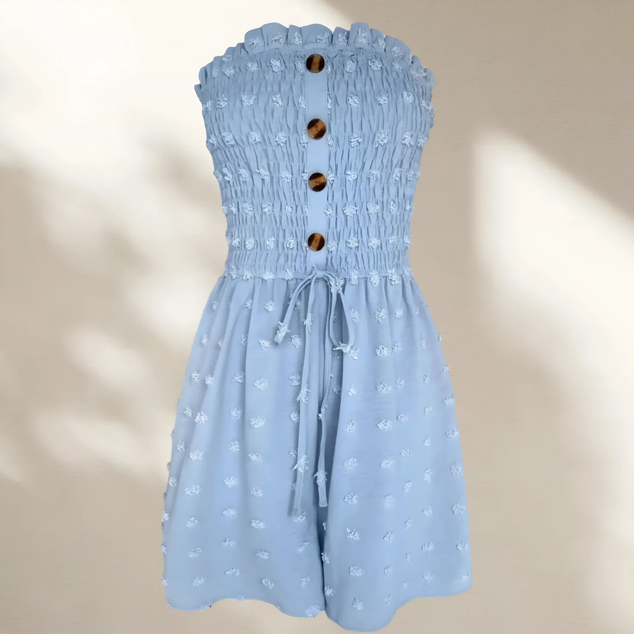 Women's solid colour off-shoulder jumpsuit with button front detail in thin polyester fabric