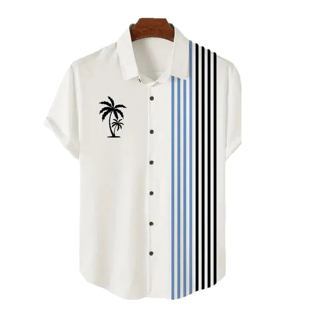 Men's short sleeve Hawaiian shirt with 3D printed pattern in regular fit cardigan style