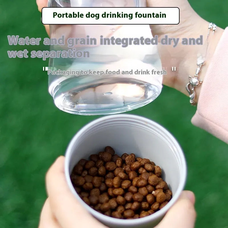 Pet dog outing water cup 380ml plastic portable puppy kettle in green and grey