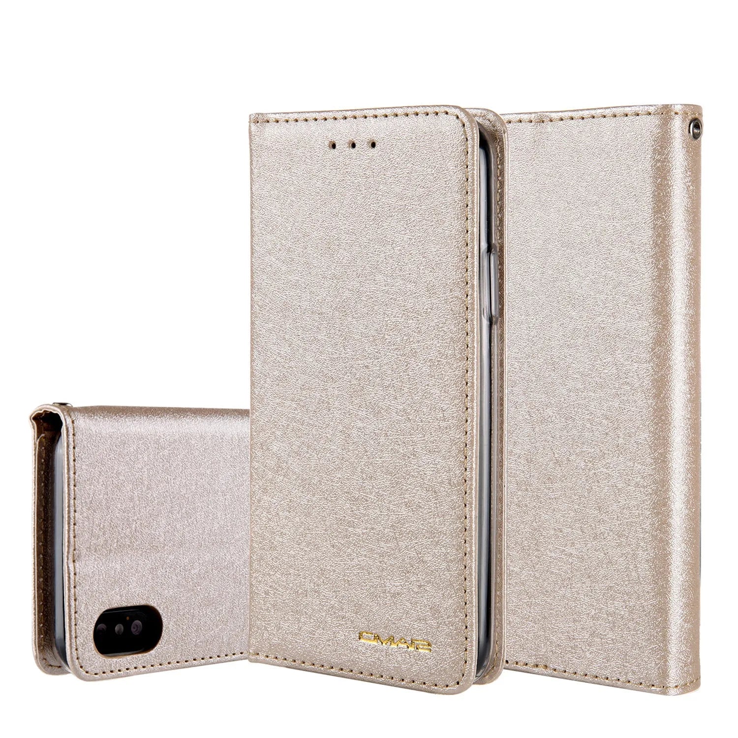 PU leather flip phone case for Apple iPhone with integrated card slots in multiple colours.
