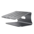 Aluminium alloy rotary laptop cooling bracket in grey and silver, showing adjustable angle and open-frame design.