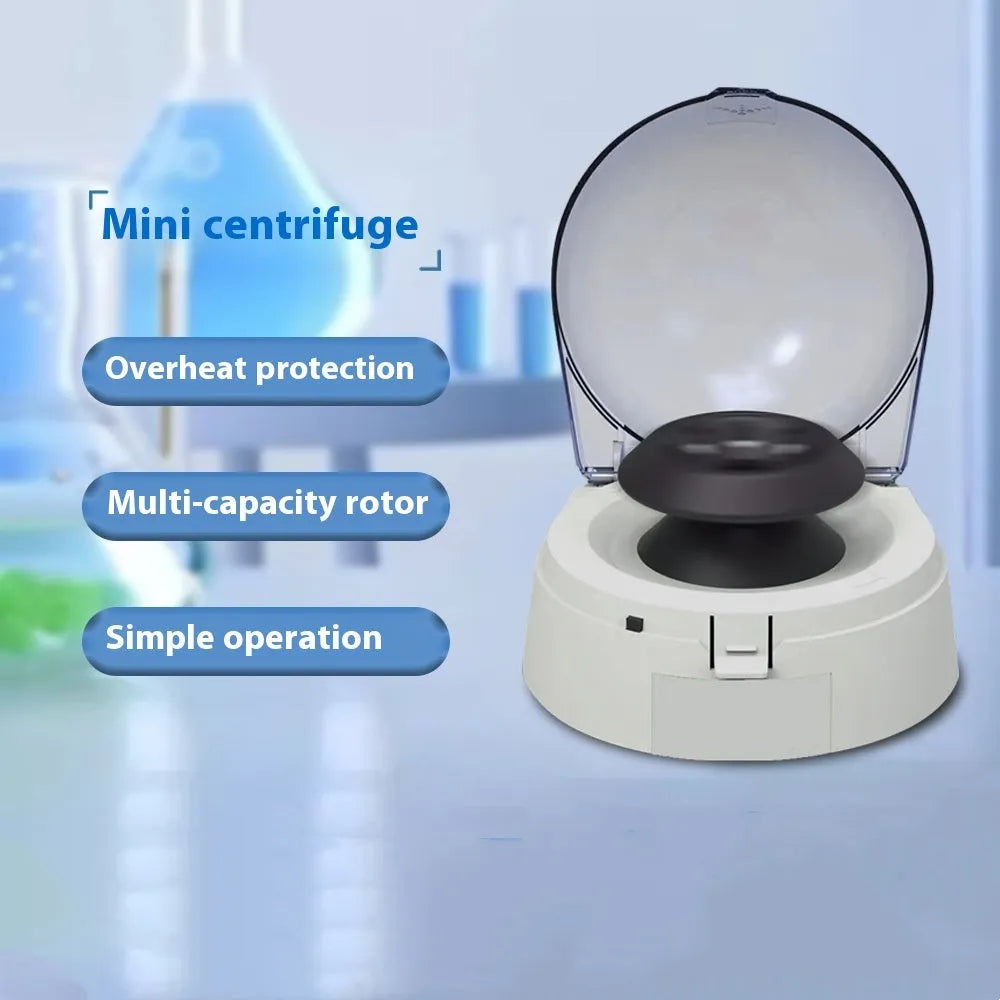 Mini laboratory centrifuge with compact benchtop design and 7000 RPM capacity