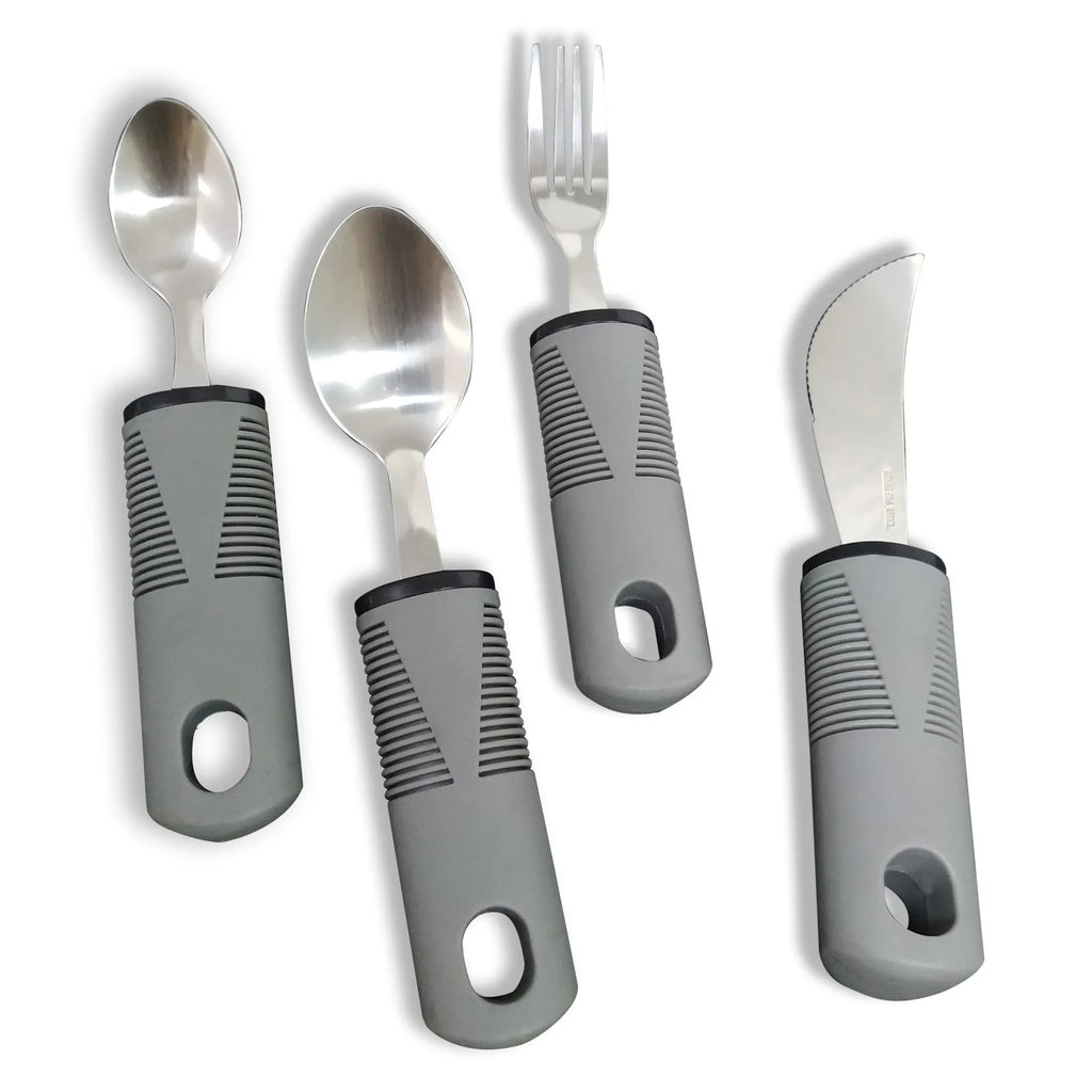 Stainless steel adaptive cutlery set with rubber handles for elderly anti-shake assistance