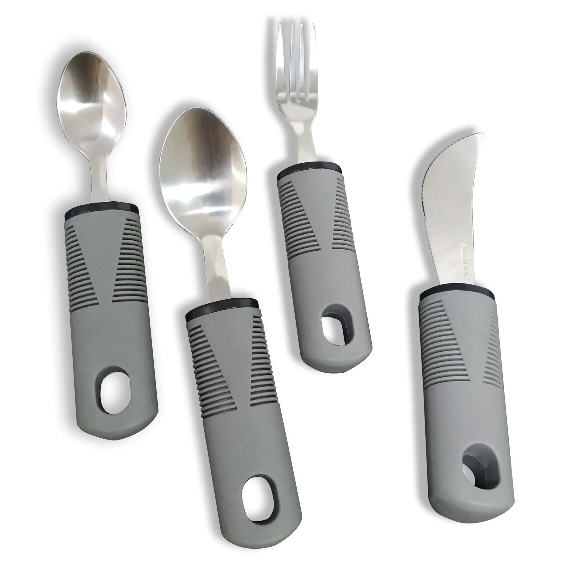 Stainless steel adaptive cutlery set with rubber handles for elderly anti-shake assistance