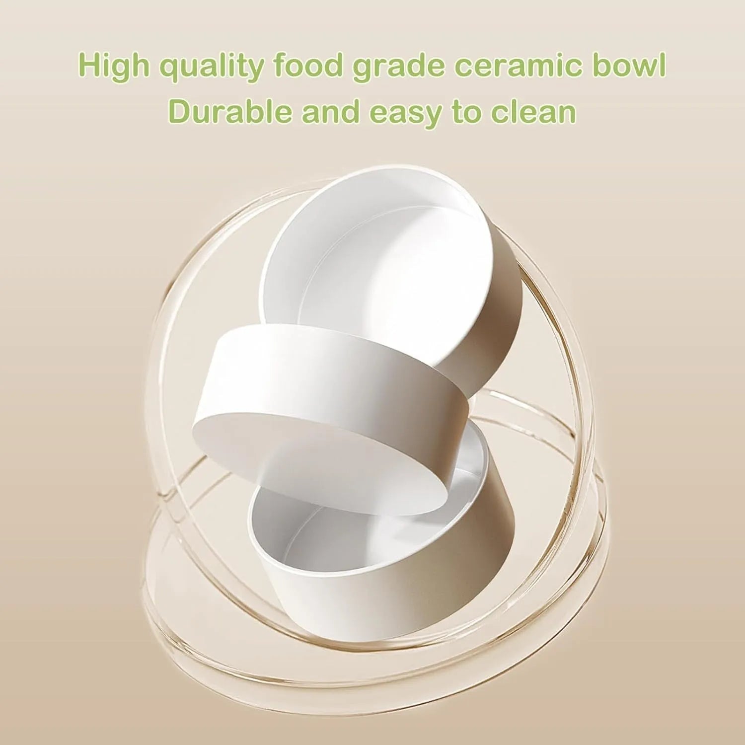Green ceramic elevated cat bowls with tilted design on non-slip base for food and water