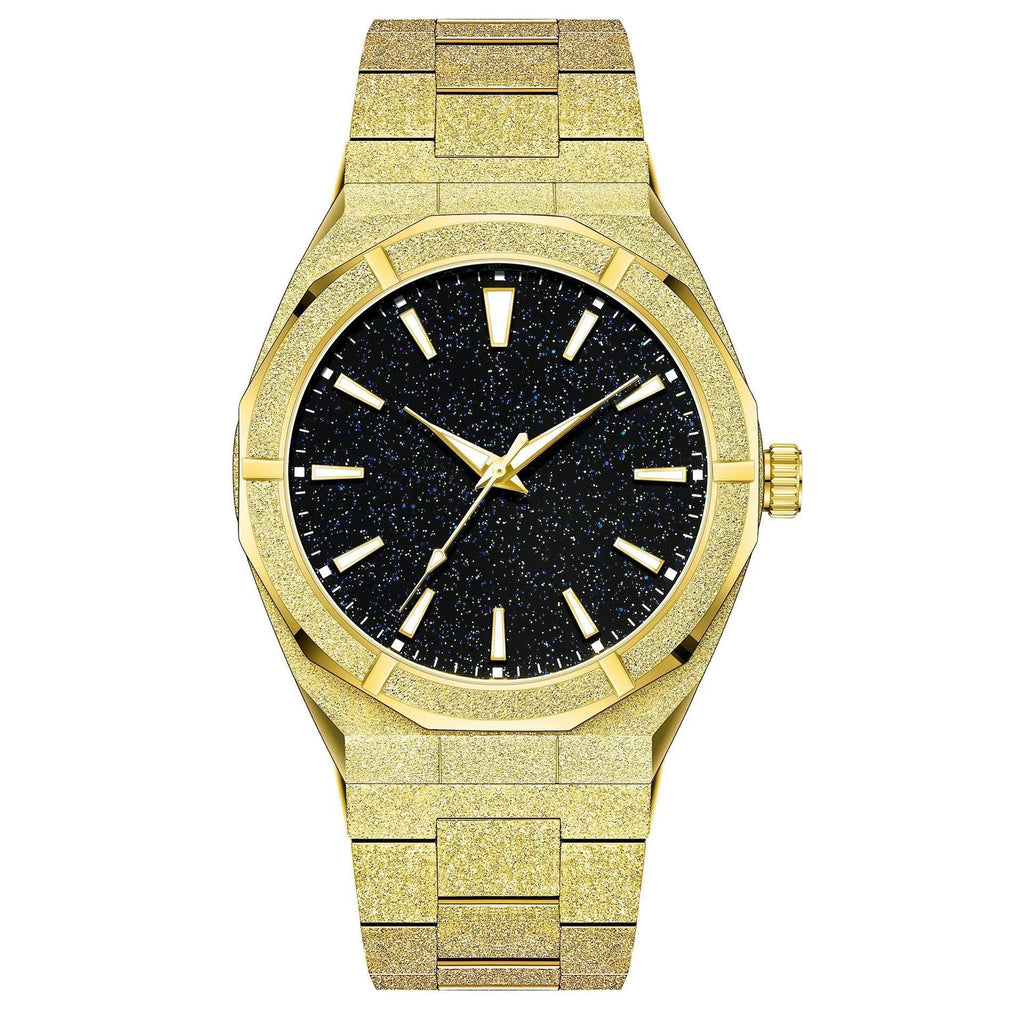 Men's stainless steel business watch with frosted case and luminous markers in silver, gold or black
