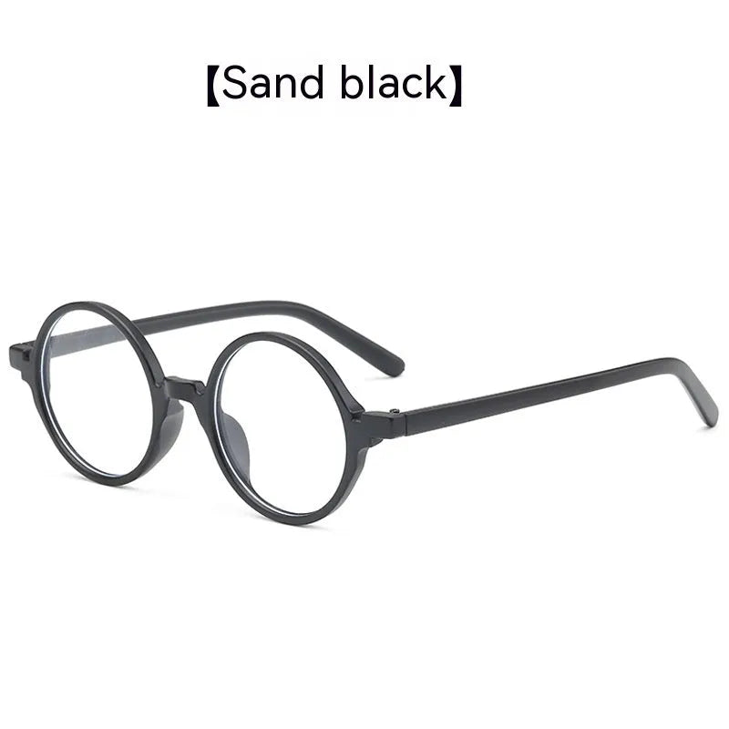 Artistic retro round flat mirror glasses without diopters in four colour options