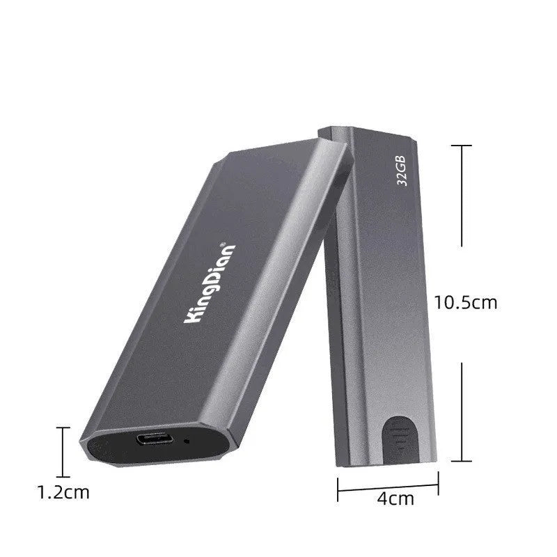 Gray USB3.0 mobile external SSD hard drive for direct phone connection.