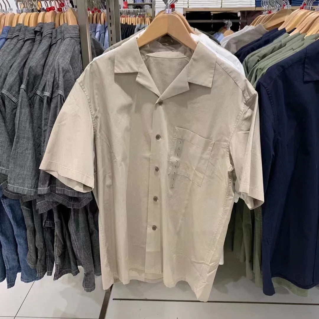 Men's modal cotton open collar shirt in beige colour with cardigan collar design