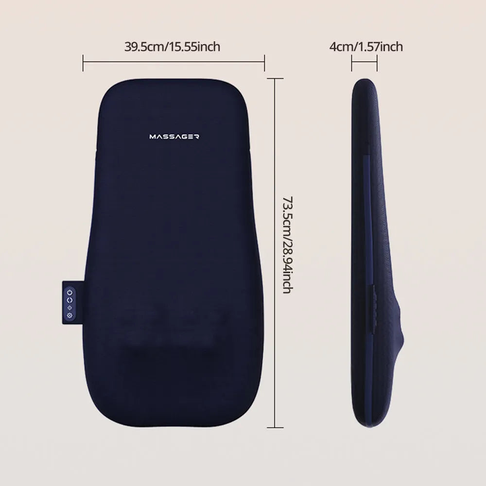 Walking massage lumbar support pillow with heat therapy and control buttons on office chair