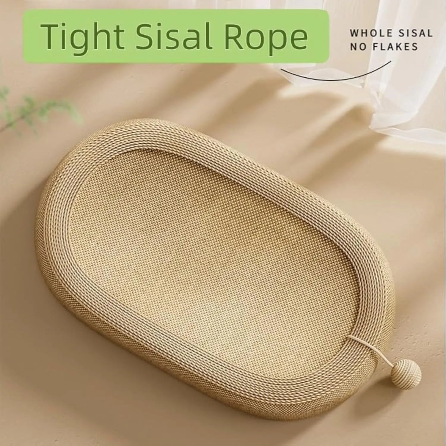 Large natural sisal cat scratching board with integrated lounging platform in beige