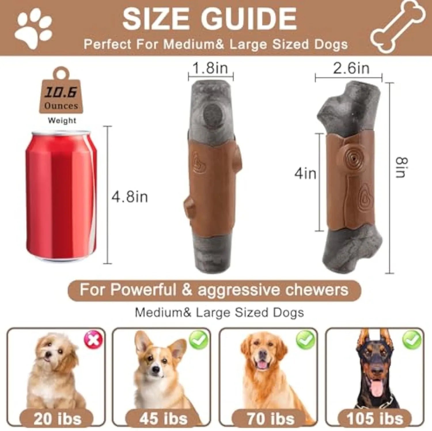 Heavy nylon dog chew toy in bone and branch shapes for large breed aggressive chewers.