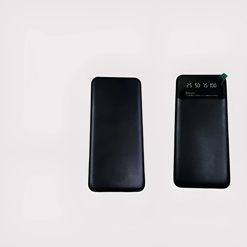 Black ultra-thin 10000mAh power bank showing 67x14x140mm dimensions