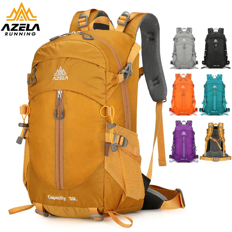 AZELA 30L Outdoor Hiking Backpack in black with adjustable straps on a white background