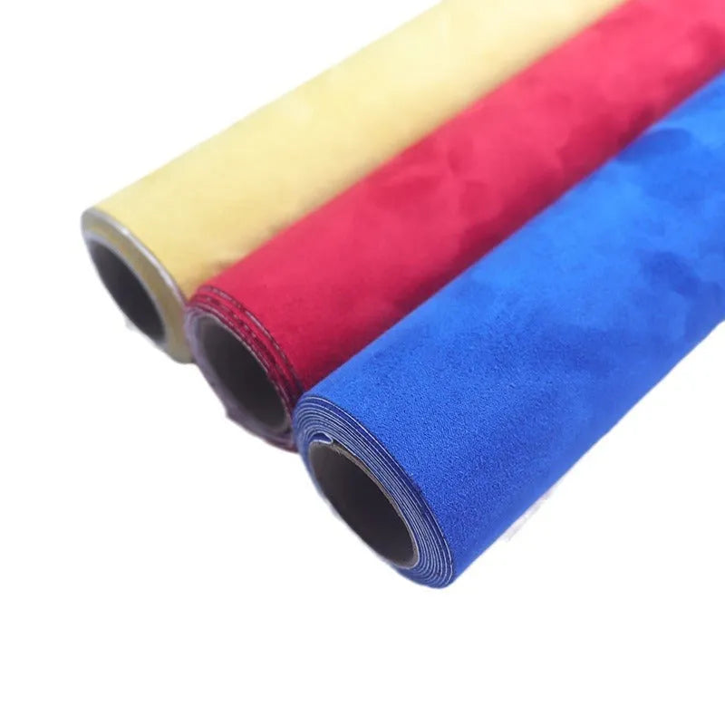 Roll of black self-adhesive leather suede material with a 0.5mm thickness for DIY projects.