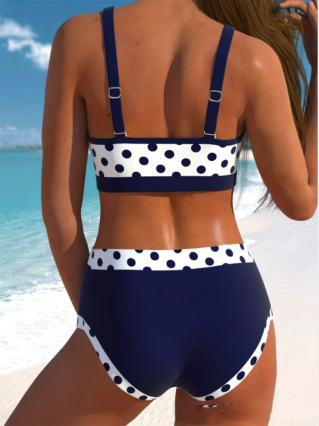 Women's multicolour swimsuit with wave dot pattern and boxer brief style bottoms