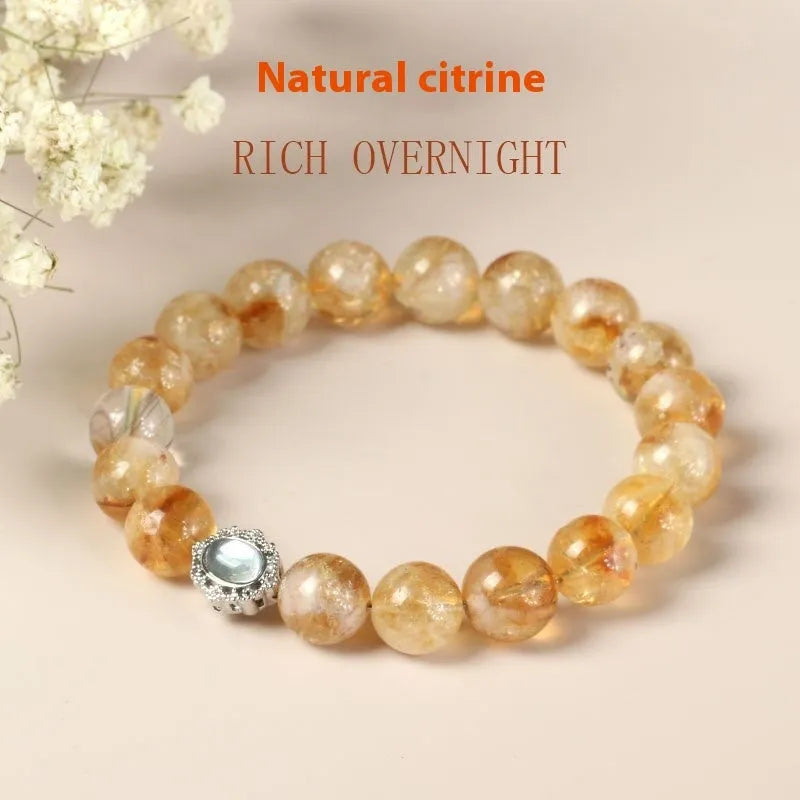 Citrine crystal bracelet with geometric design and 10mm beads