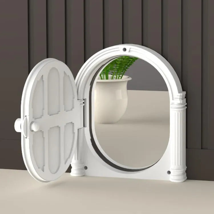 White plastic cat dog door with minimalist design on a black background