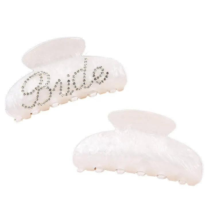 10cm pink acrylic barrette hair clip with multi-diamond shower shark design and English letters