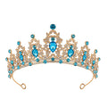 Baroque-style alloy crown bridal headdress with rhinestone details in a silver and white diamond finish.