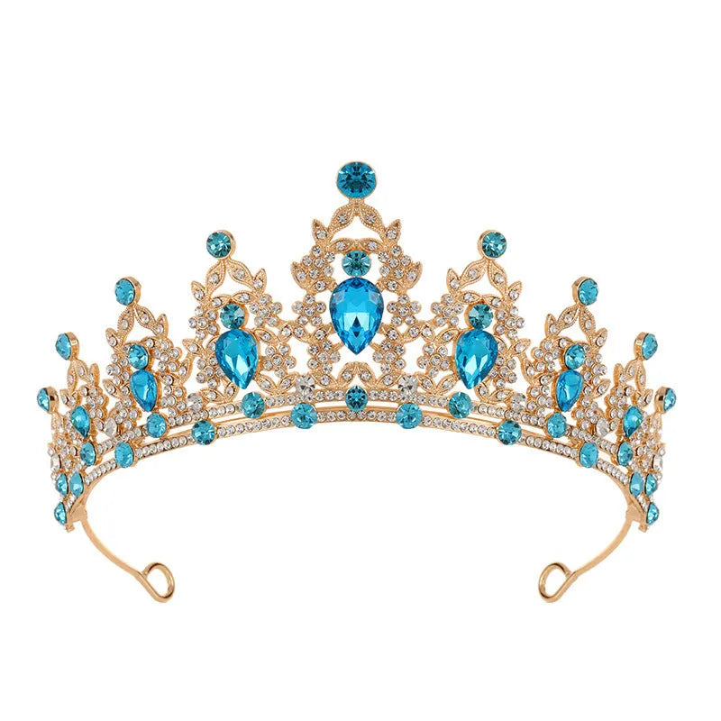 Baroque-style alloy crown bridal headdress with rhinestone details in a silver and white diamond finish.
