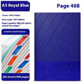 A4 business notepad with striped PU leather cover showing bean green colour option open to reveal lined pages