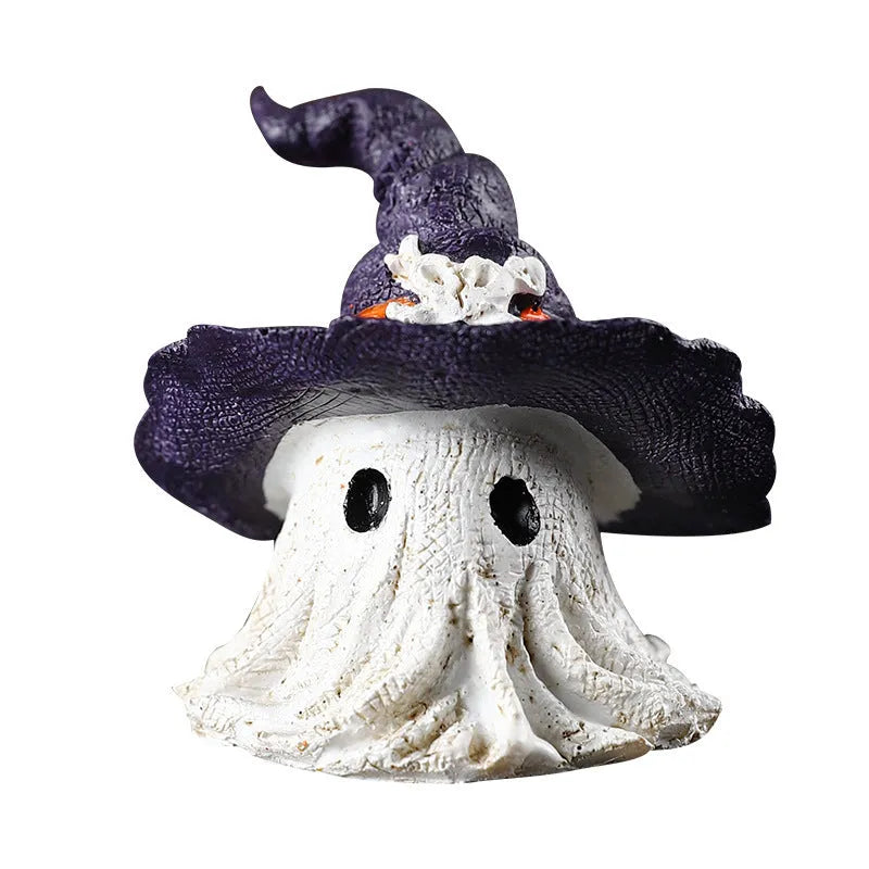 Resin wizard hat Halloween ornament in black and purple colours for festive decoration