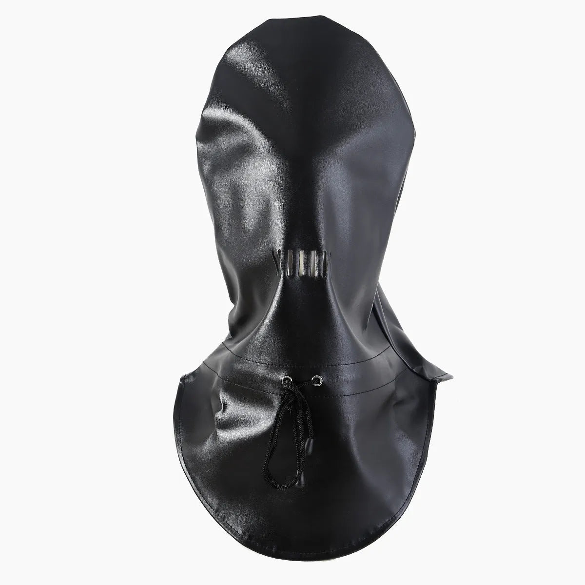 Black leather BDSM mask with adjustable headgear straps for adult training